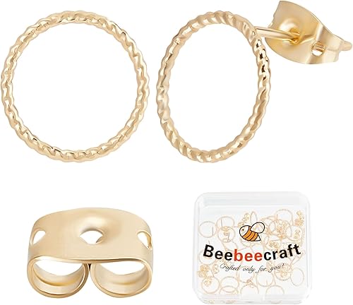 Beebeecraft 30 aretes circulares chapados en oro de 18 quilates, aretes redondos trenzados, simples y minimalistas, con 30 aretes de mariposa para