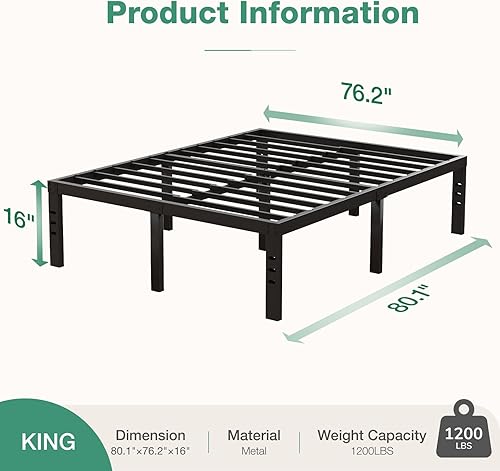 Miniatura 99 de Novilla - Base de cama matrimonial, plataforma de metal de 14 pulgadas, con espacio de almacenamiento debajo de la cama, soporte de listones de