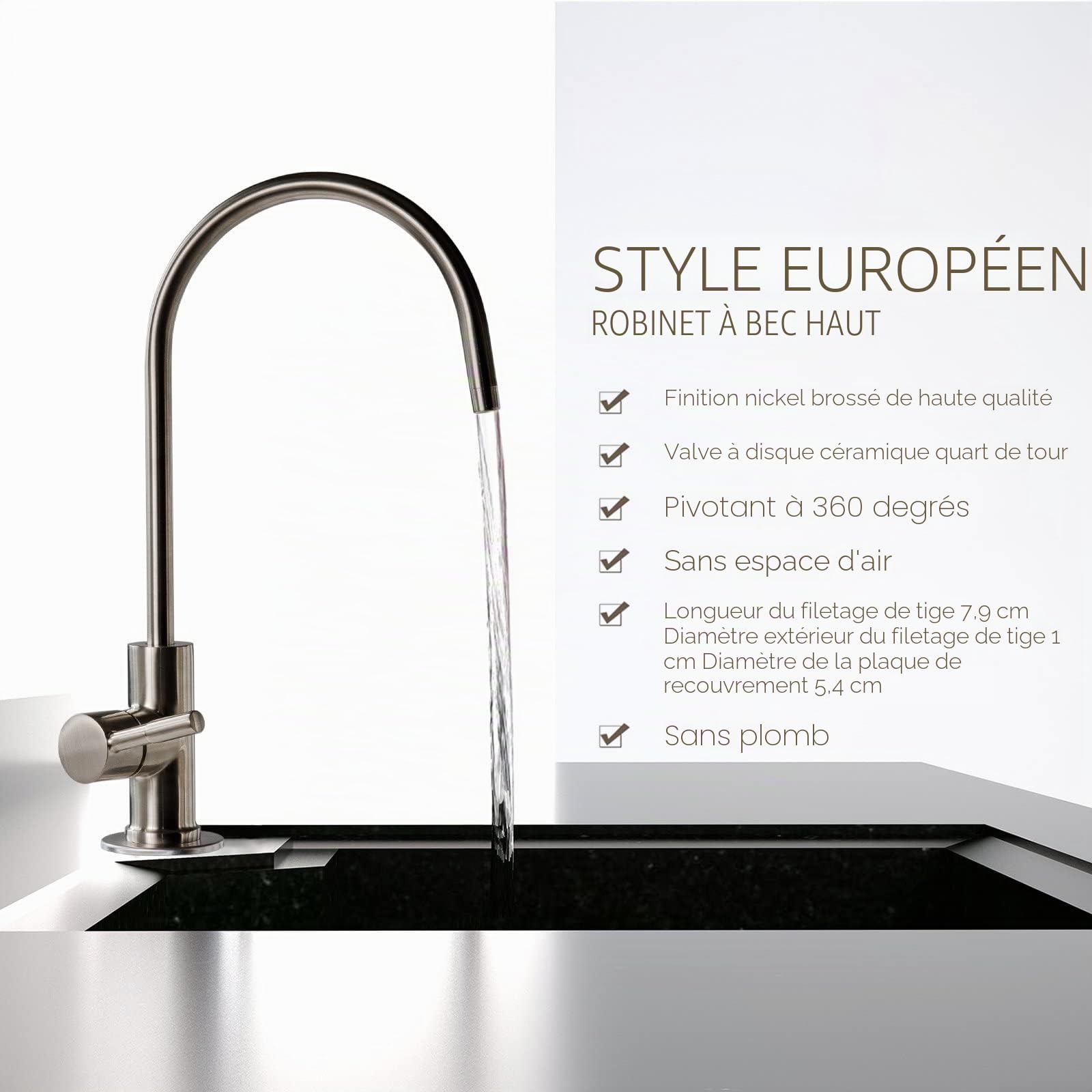 iSpring GA1-AB Robinet RO contemporain robuste sans espace d'air – Design haut de gamme sans plomb pour systèmes de filtration RO et éviers de bar, laiton antique