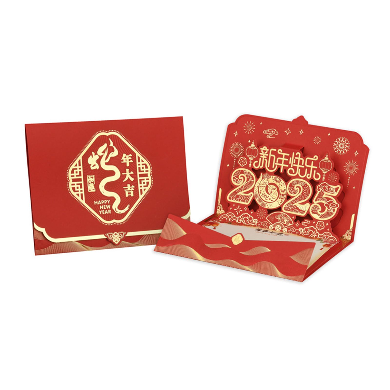 Tsophreniq 3D Popup Chinese New Year Card 2025 Year of the Snake Greeting Card with Envelope Present for Spring Festival Spring Festival