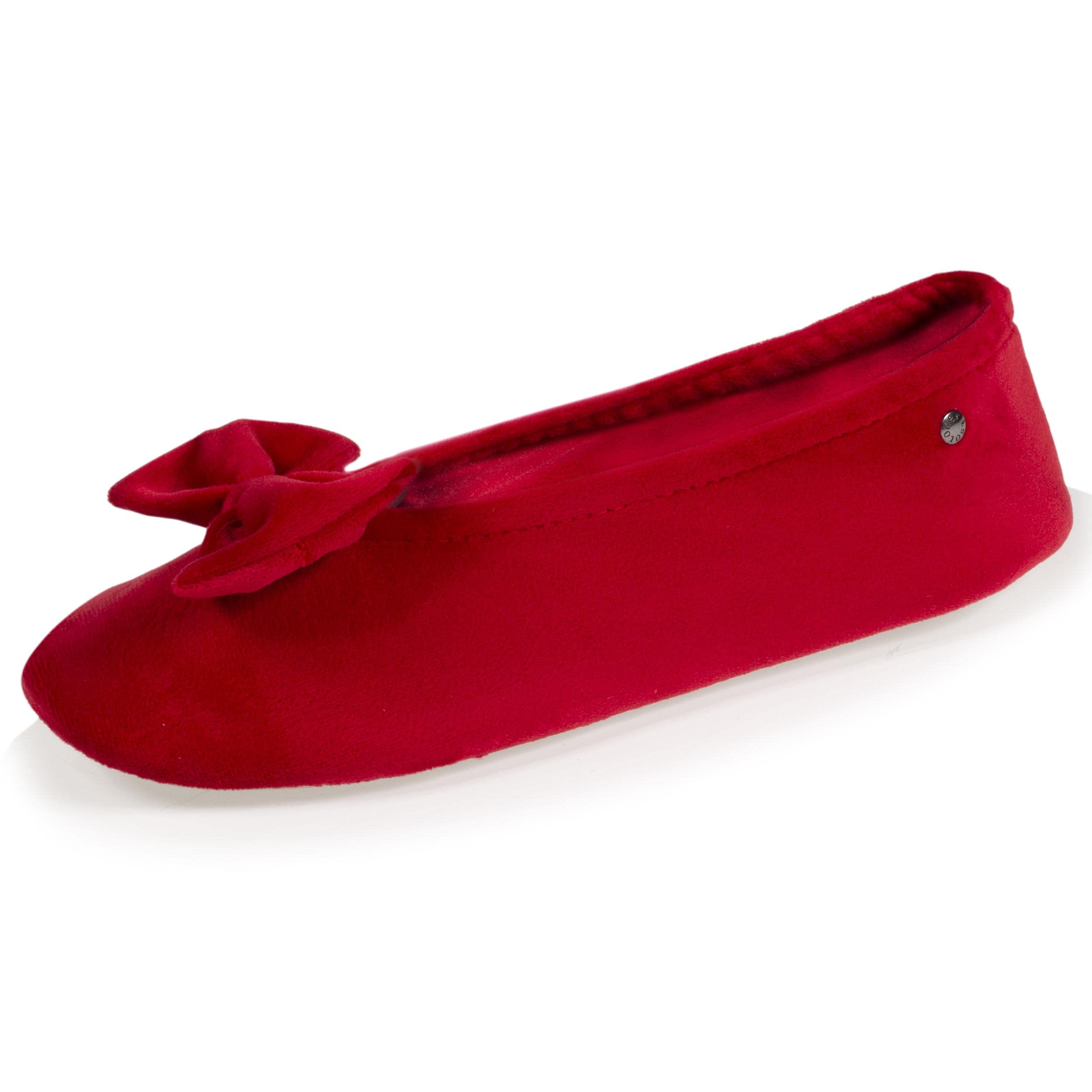 Isotoner Chaussons pantoufles Ballerines femme ultra confortables semelle en cuir, détail grand nœud, 35/36 EU, rouge