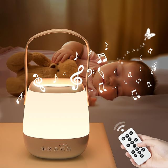 One Fire Night Light Kids+White Noise Machine Baby Night Light, Portable & Rechargeable Night Light Baby White Noise Machine, 8 Colors Battery Operated Table Lamps, Remote+AUTO Timer Kids Night Light