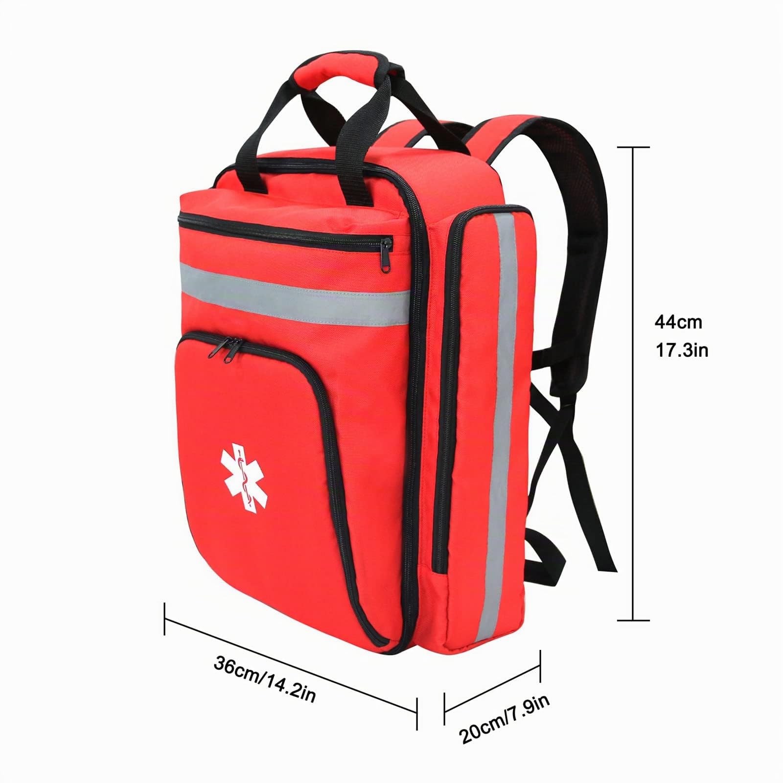 Medizinischer Notfall-Rucksack, Erste-Hilfe-Tasche, leer, Ersthelfer-Traumatasche mit reflektierenden, großen Kapazität, Erste-Hilfe-Rucksack, Tasche (nur Tasche) (rot)