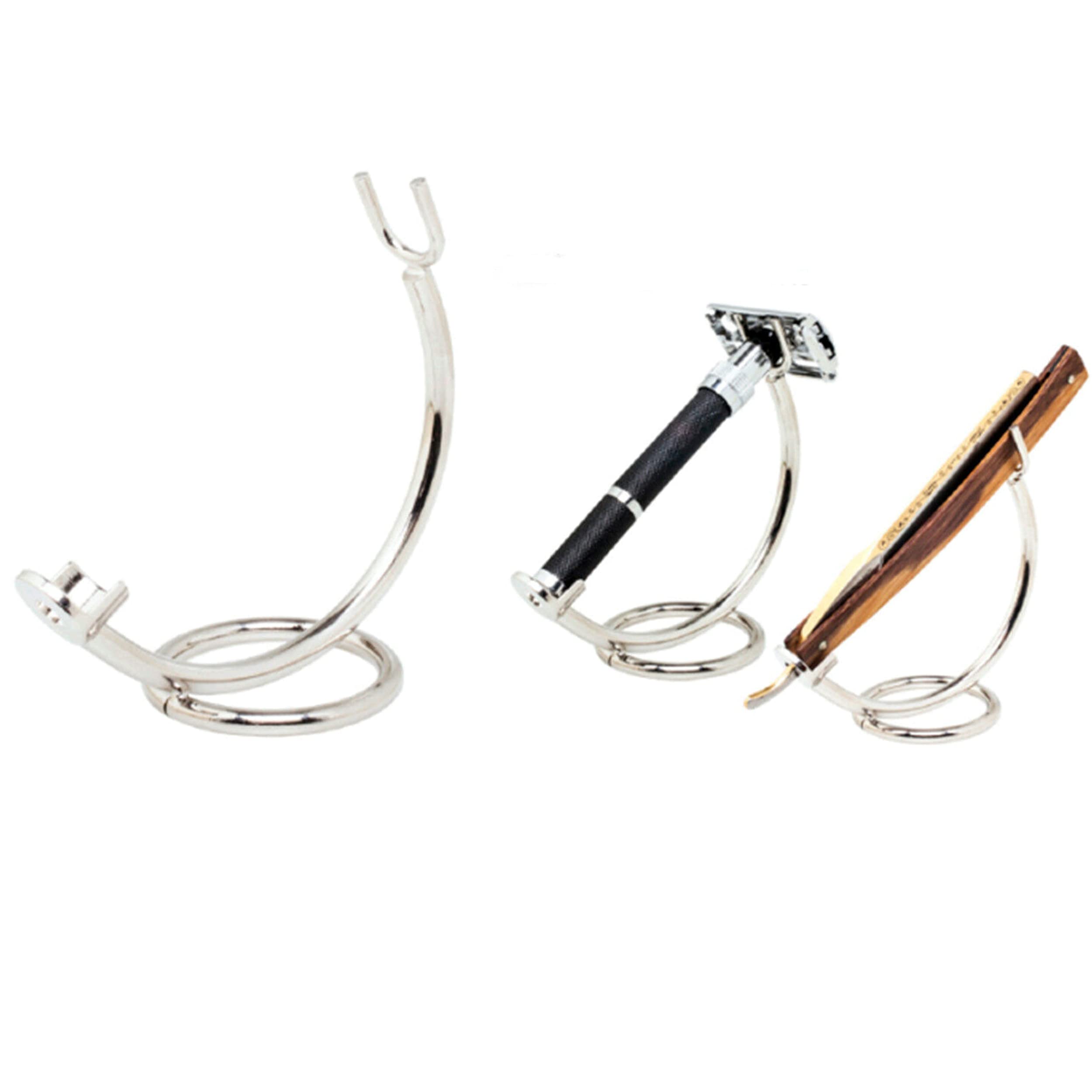 Soporte para Maquinilla Clasica y Navaja Barbera de Afeitar Cromado Acero 51002