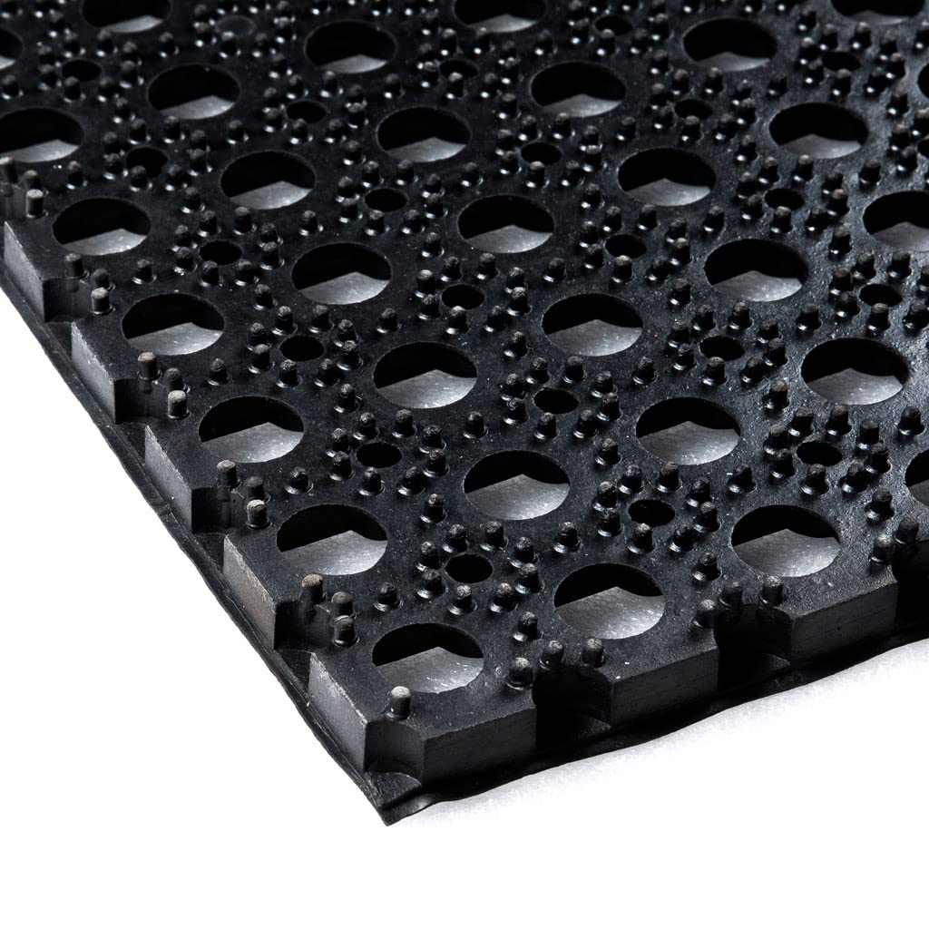 VIVOL Tappetino in gomma nero con fori di drenaggio e rivestimento antiscivolo, spessore 22 mm, larghezza 100 cm - venduto al metro lineare