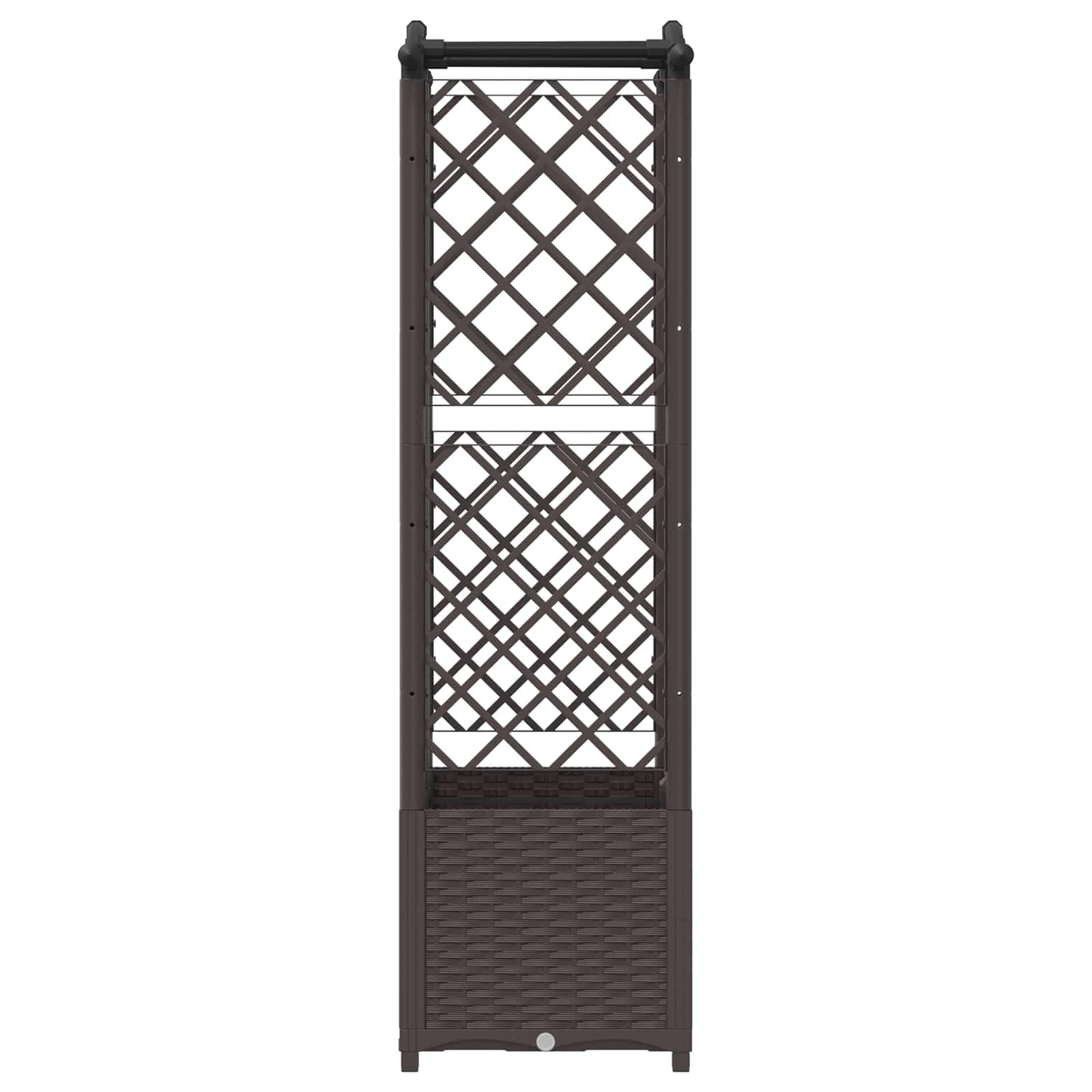 Hochbeet mit Rankgitter und Dach, Pflanzkasten mit Spalier für Kletterpflanzen, Stabiles Gartenregal für Terrasse und Balkon, Braun, 122 x 40 x 141 cm, Robustes PP