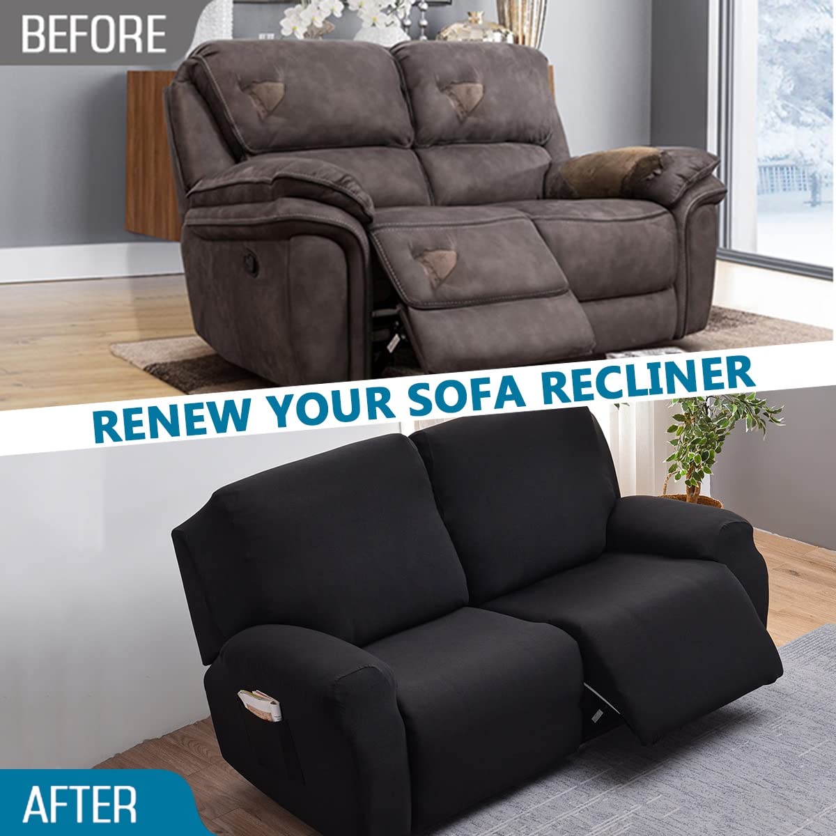 Sesselschoner für Relaxsessel 1/2/3 Sitzer Stretch Relaxsofa Bezüge 4/6/8-Teilig Relaxsofa Schonbezüge mit Seitentasche, Möbelschutz für Wohnzimmer (Color : #4, Size : 2 People (6 Pieces))