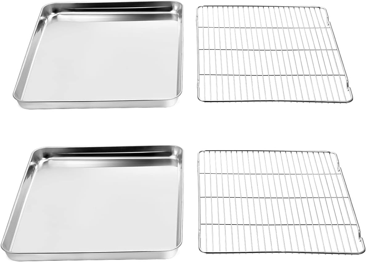 Grande plaque de cuisson en acier inoxydable [2 plateaux + 2 étages] – Moule à biscuits non toxique, robuste, facile à nettoyer, 40,5 x 30,5 x 2,5 cm