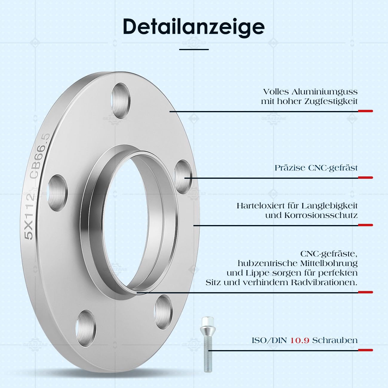 Spurverbreiterung Distanzscheiben 5x112mm NLB: 66.5 mm 2x10mm Spurplatten mit 10x Radschrauben M14x1.5x50 mm Kompatibel mit Audi A4 A5 A6 4G A7