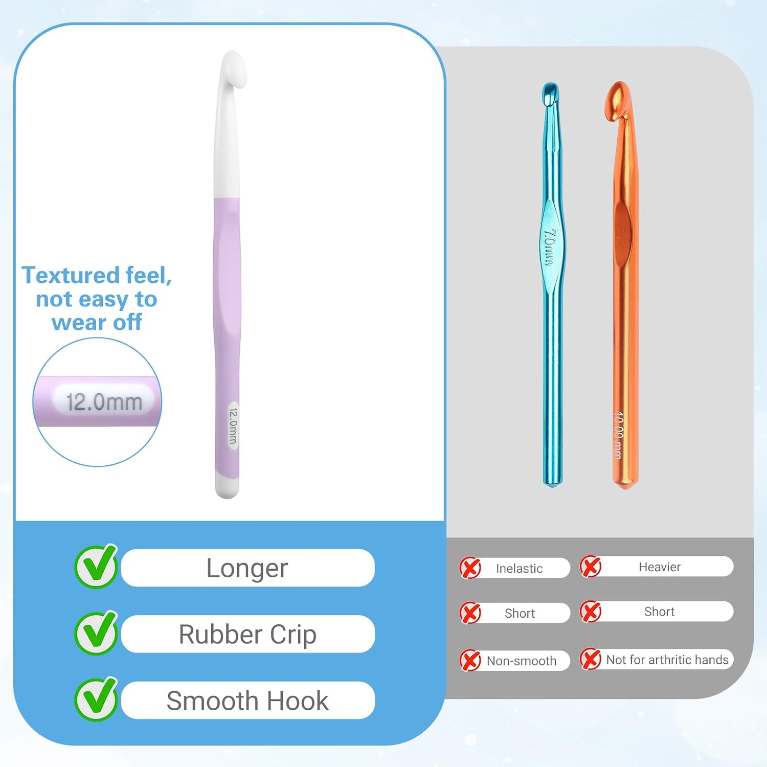 5PCS Large Crochet Hooks Set, Ergonomic ABS+TPR Crochet Needles for Chunky Yarn Knitting, Multicolor, Sizes 8mm to 20mm
