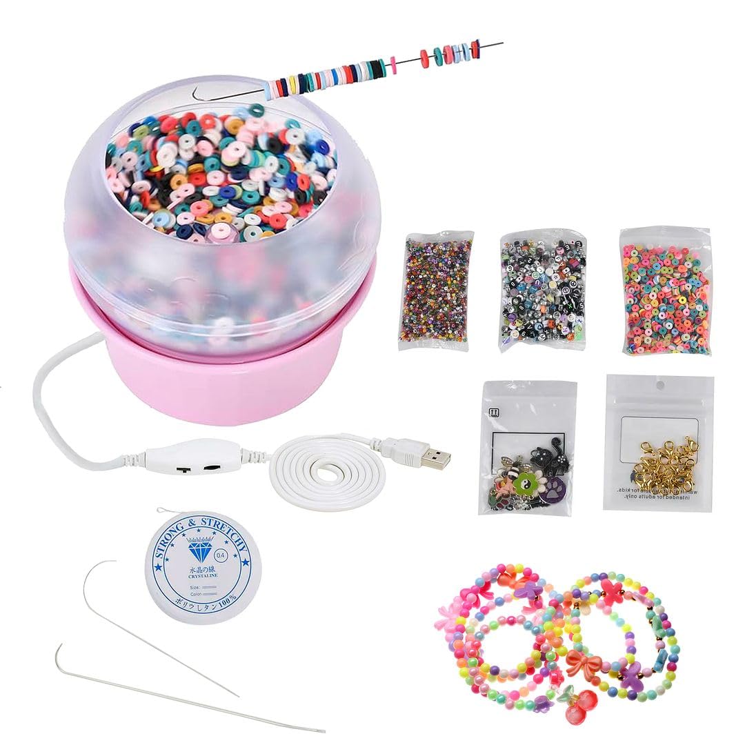 Electric Bead Spinner Kit with Big Eye Beading Needles Accessories  Clay Bead Spinner for Jewelry Making Necklace Bracelet Maker Machine Waist