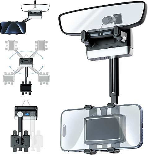 Soporte para teléfono con espejo retrovisor mejorado 2023, giratorio y retráctil de 360, soporte de teléfono para espejo retrovisor, soporte