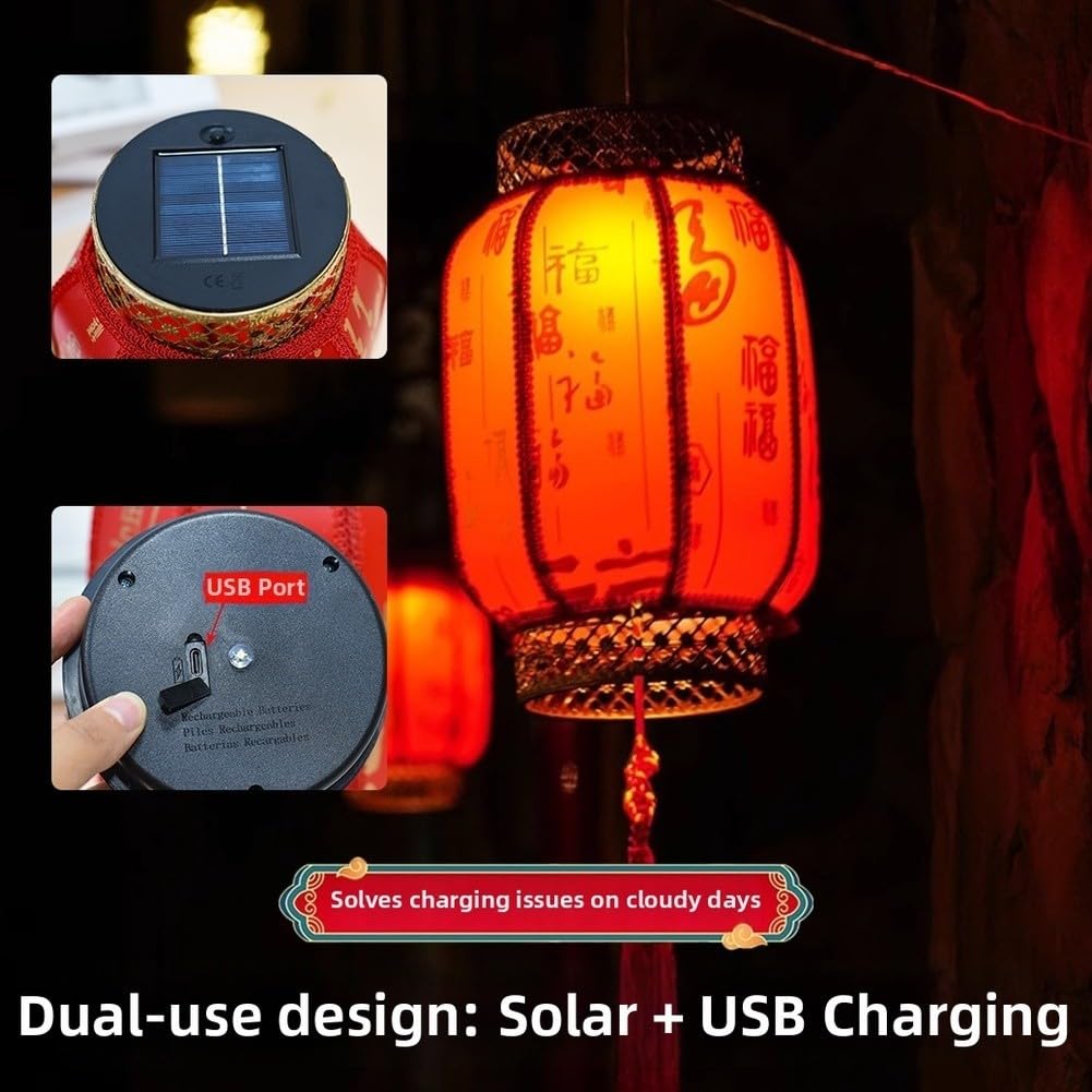 Linterna solar roja para colgar en el jardín al aire libre, decoración de estilo asiático resistente a la intemperie con LED de encendido automático para patio, patio, patio, 30 x 17 cm