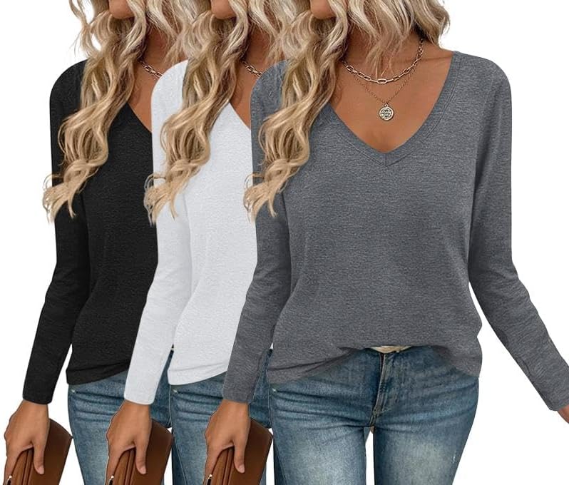 Ekouaer 3-Pack Women's Long Sleeve V-Neck Base Layer Tops