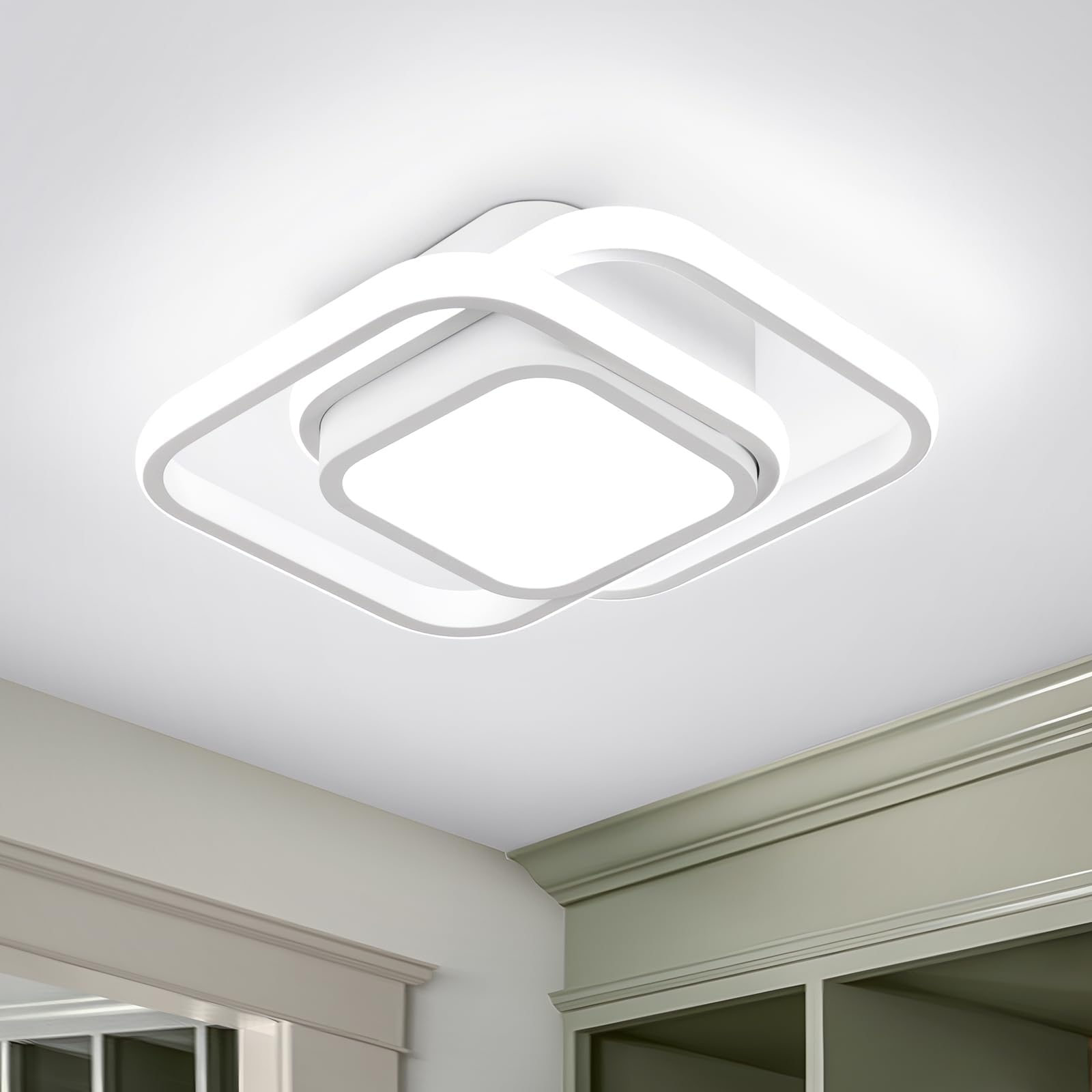 CANEOE Small Ceiling Light, Square Modern LED Ceiling Light Fxitures, Cool White Hallway Light Fixture Ceiling for Bedroom Kitchen Living Room Study Asile Lamp Corridor Lights (White)