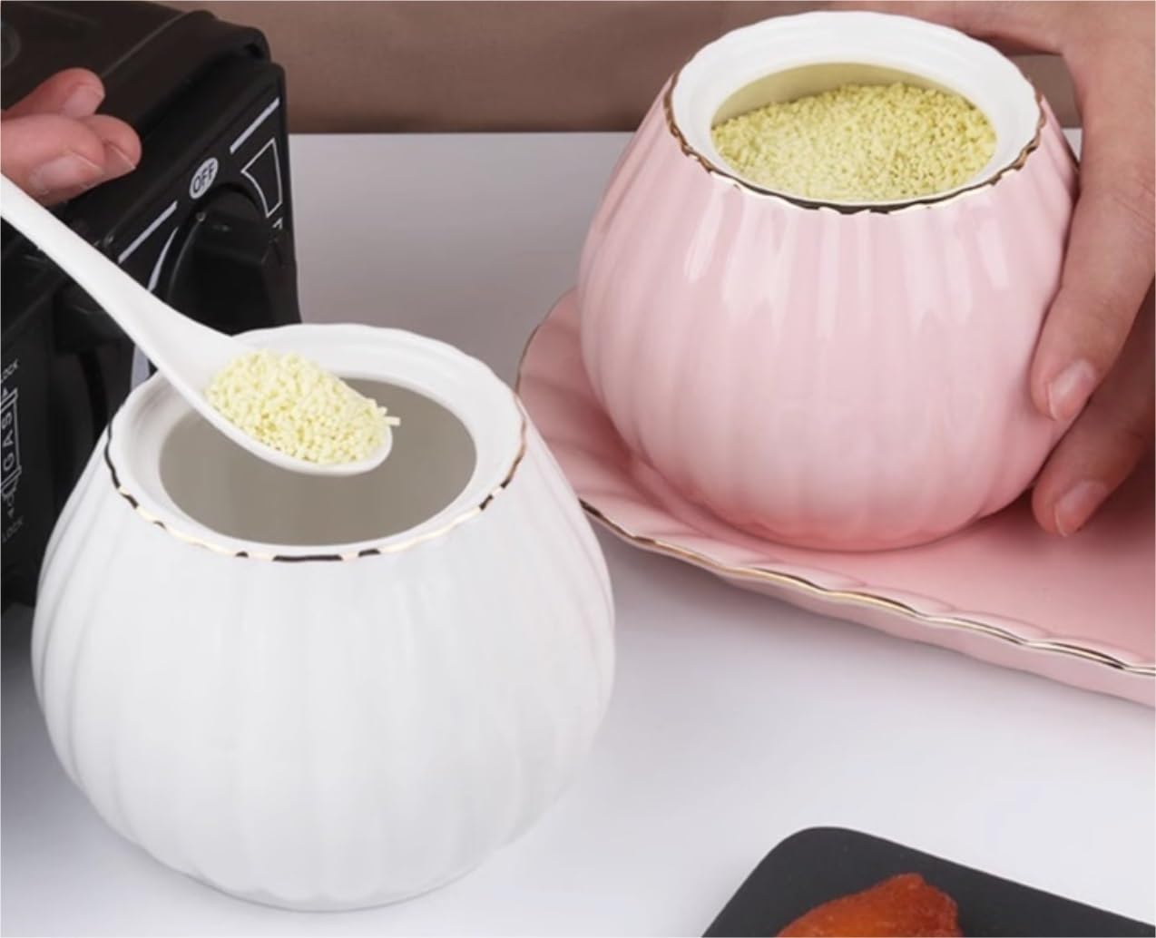 Salero Y Azucarero Cocina Juego De Tarros Especias Cerámica Con Tapa, Cuchara Y Bandeja, Para Condimentos, Caja Para Almacenamiento En El Hogar, Para Sal, Cocina Caja De Almacenamiento(Pink)