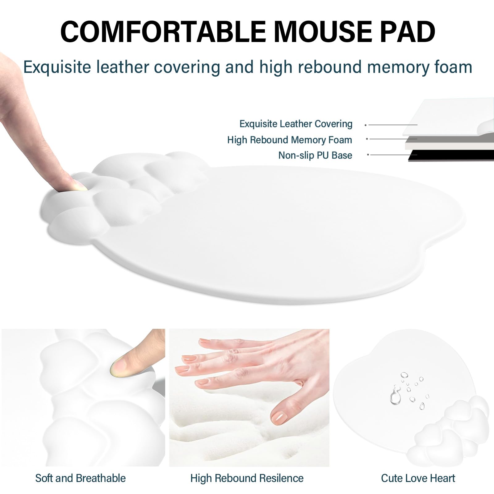 JIKIOU Mauspad Mit Handgelenkstütze, Wolkenförmig, Lederoberfläche – Ergonomisch & Rutschfest