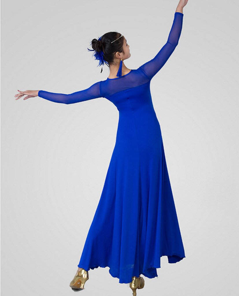 YC WELL Women Modern Waltz Tango Smooth Ballroom Dance Dress Standard Ballroom Dress(Blue,M)