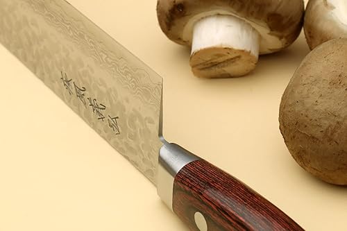 Vista 41 de Yoshihiro VG-10 Damascus Santoku cuchillo japonés multiuso, para chef, 7 pulgadas (estilo occidental, mango de madera de caoba)