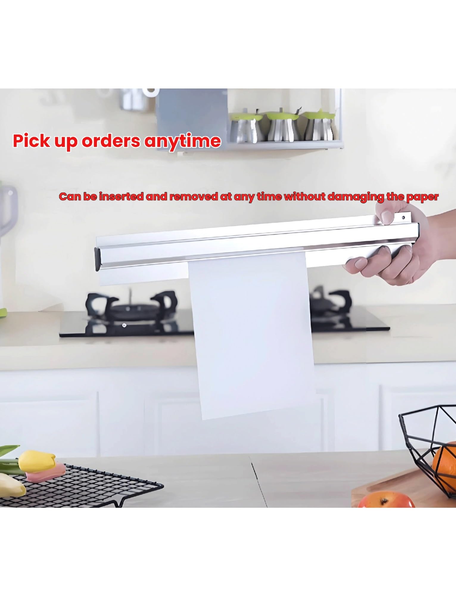 Uchwyt na bilety Tab Grabber, Aluminiowy uchwyt na suwaki do zamówień restauracyjnych, srebrny, 30-90 cm(90cm/35in)