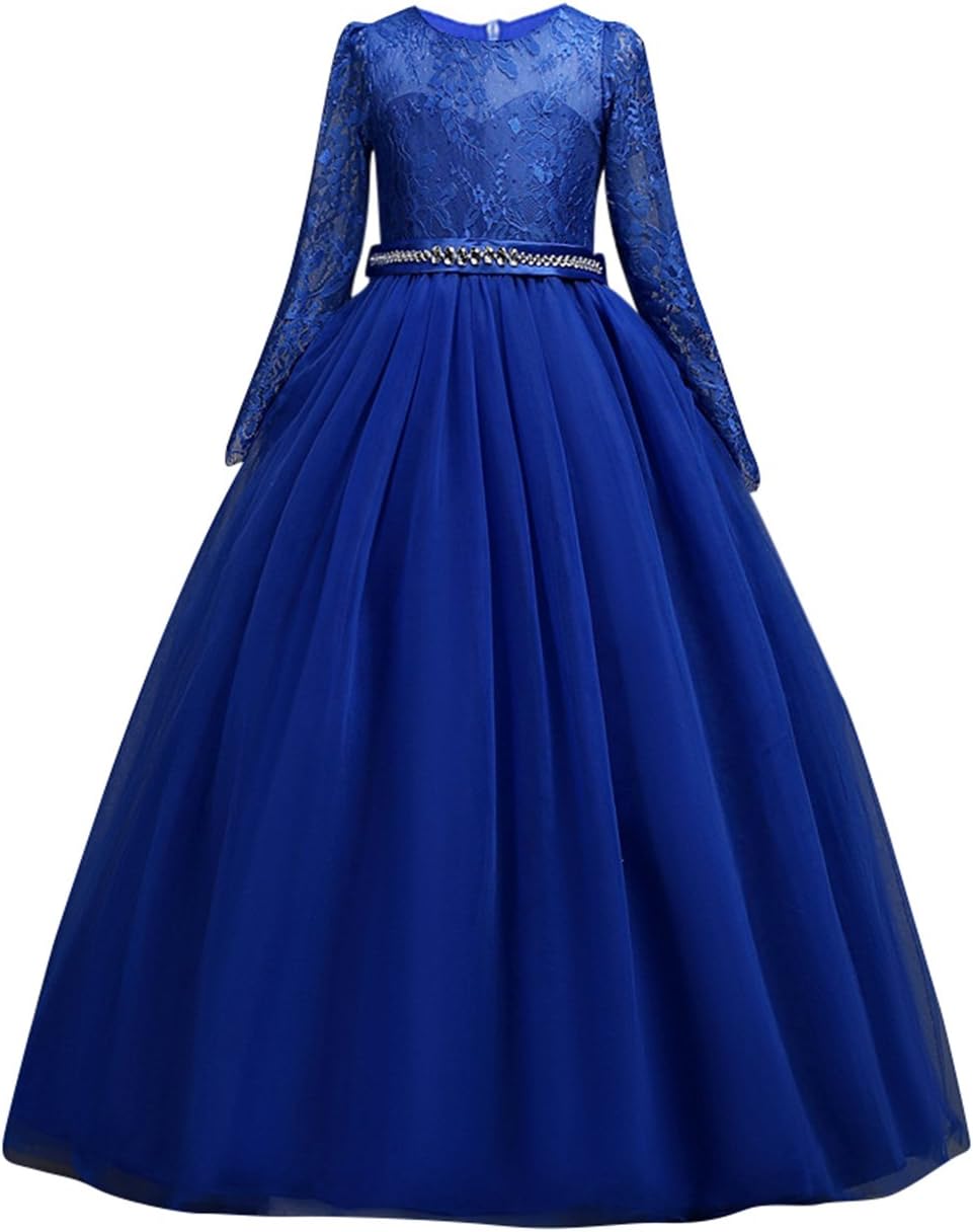 DOCHEER Fancy Girls Dress Tulle Lace Wedding Bridesmaid Ball Gown Floor Length Dresses