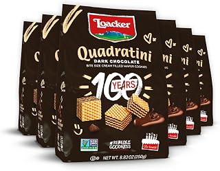 Loacker Quadratini Dark Chocolate Wafer Cookies LARGE - 30% Less Sugar - Premium Crispy Bite Size Wafers - NON-GMO - LARGE Pack of 6