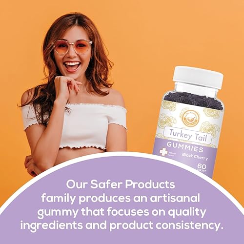 Miniatura 5 de Safer Products Gomitas de hongos de cola de pavo  pueden apoyar la salud inmunológica y el microbioma intestinal  Sabor a cereza negra  Veganas, sin