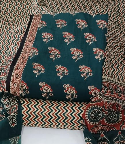 Image of DRAVINAM Trends Women's Premium Cambric Cotton Jaipuri Printed Unstitched Salwar Suit Dress Material with Mulmul Cotton Dupatta