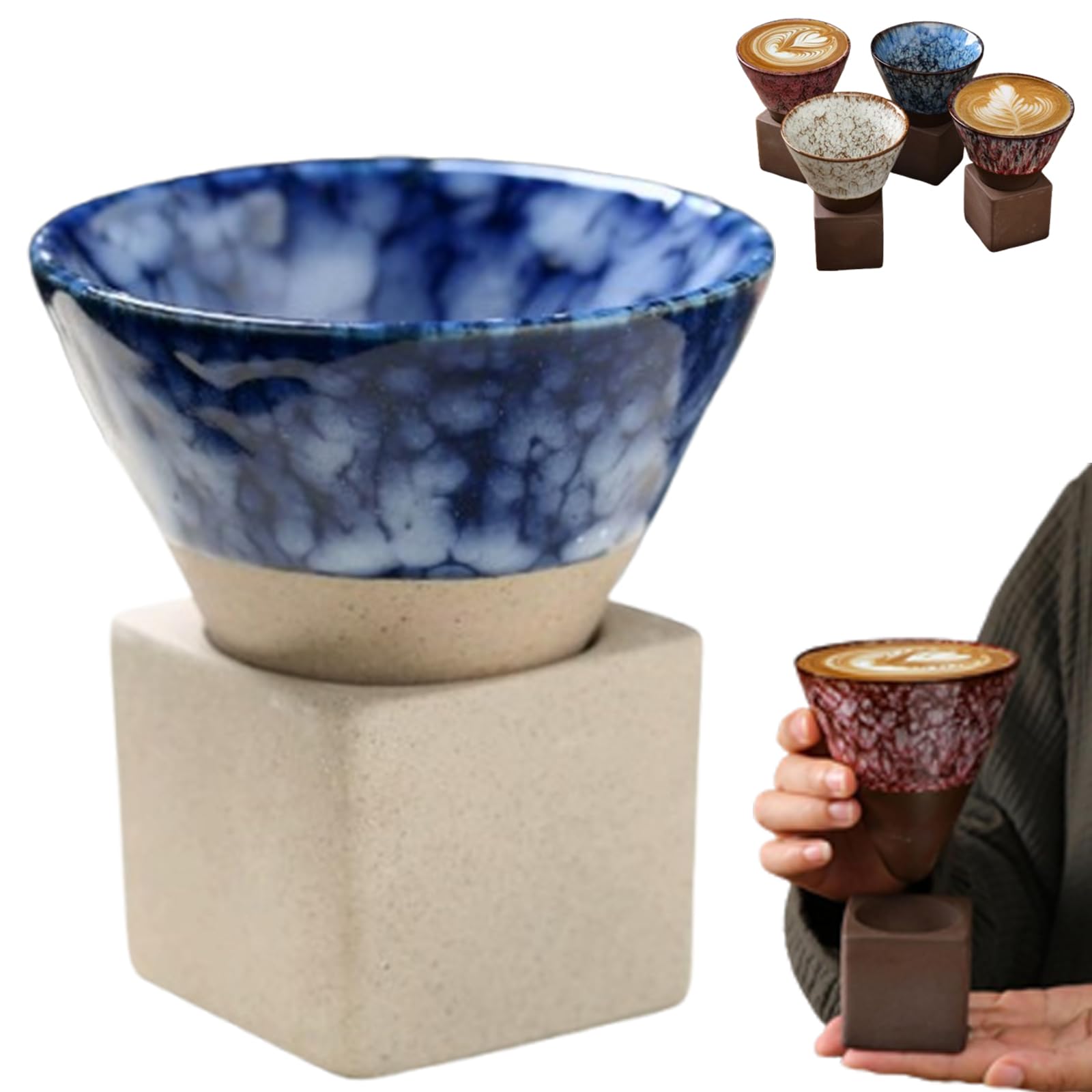 Ficugxd G Japanese Coffee Cup,Kaifori Japanese Coffee Cup,Handcrafted Cone Espresso Cup,Cone Cups,Coarse Pottery Coffee Mu With Base,Creative Cone Shape Coffee Cup Funnel Espresso Cup For Latte Tea Cocoa