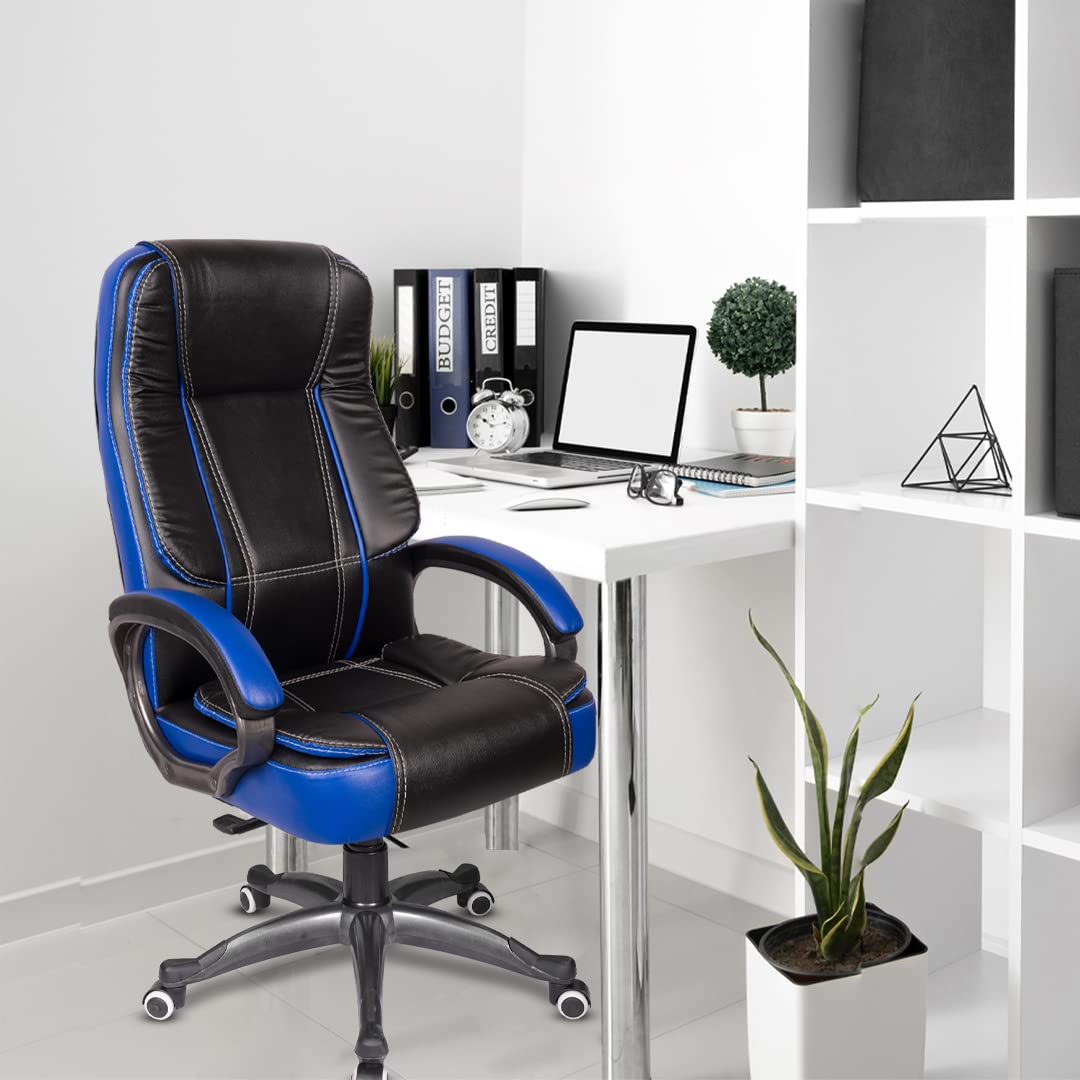 ROSE® SpaceX I | 3 Years Brand Warranty | High Back Executive Office Chair | Ergonomic Leatherette Design | Revolving Chair (Black & Blue)