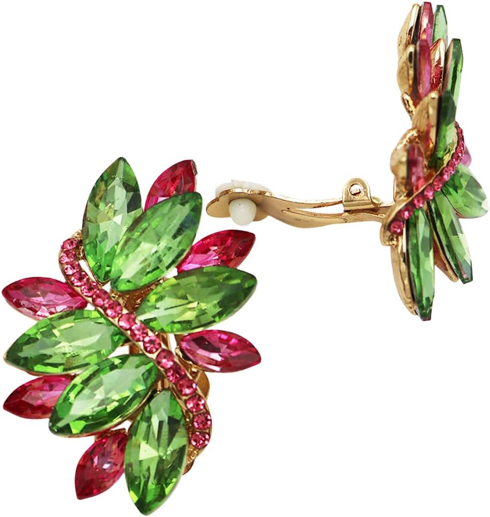 Rosemarie Collections Women's Dazzling Crystal Marquis Leaf Cluster Statement Clip On Earrings, 1.87"