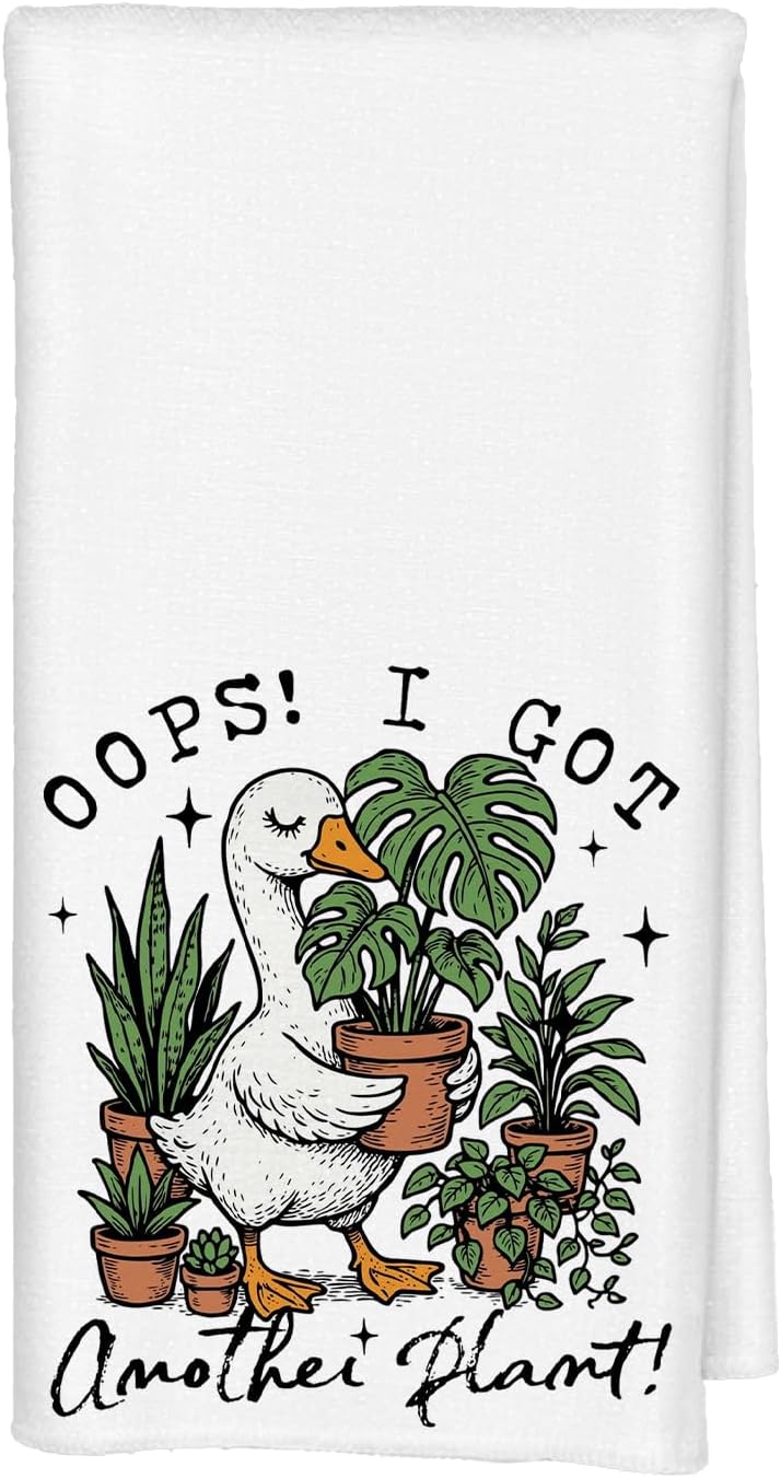 Funny Plant Goose Kitchen Dish Towels, Plant Lover Mom Lady Gifts, Gardener Gardening Gifts Decorative Hand Towels for Bathroom Kitchen Decor, 16x24 Inch