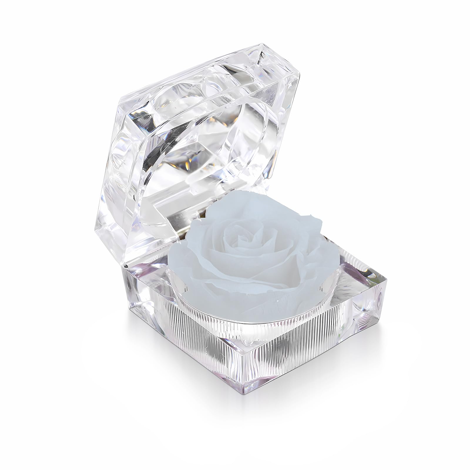 OOCOME Preserved Red Real Rose Gift Box, Forever Flowers Rose Ring Boxes, Anniversary, Valentines Day, Mothers Day, Christmas, Birthday Gifts, Gifts for Family, Wife, Girlfriend, Mom (White)