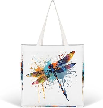Paint Splash Dragonfly Tote Bags for Women Canvas Handbag Reusable Grocery Bags Shoulder Purses Shopping Bag