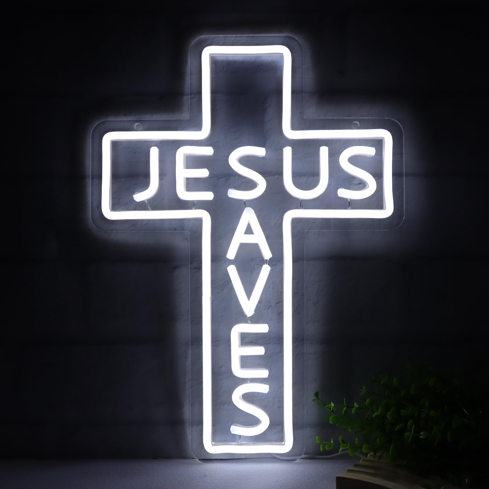 Pugna Jesus Saves Cross Neon Signs for Wall Decor Easter Neon
