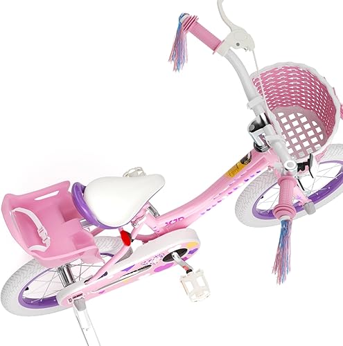 Miniatura 6 de XJD Bicicleta para niñas de 2 a 12 años de edad, bicicleta para niños de 12 a 20 pulgadas, con ruedas de entrenamiento y cesta Rosa claro,Flor