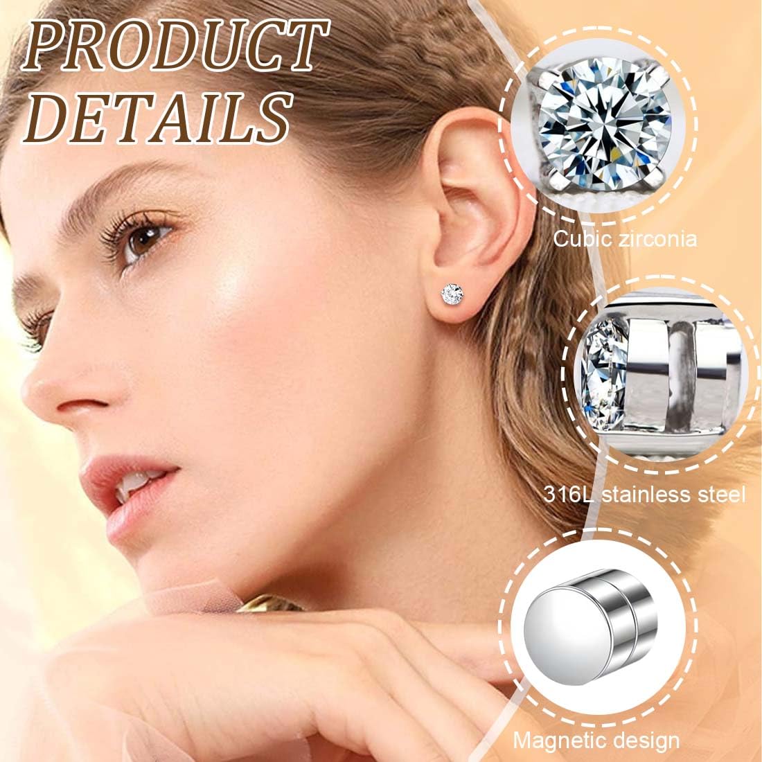 IKOPFLN 6 Paia 6mm Orecchini Magnetici Uomo, Orecchini Finti Uomo, Orecchini Senza Buco