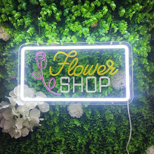 Image of Flower Shop Neon Sign for Wall Decor,Led Neon Lights for Bedroom Wall Art Decor Usb Powered 35 * 19cm Man Cave Flower Shop Birthday Party Decor,SIGNVIA