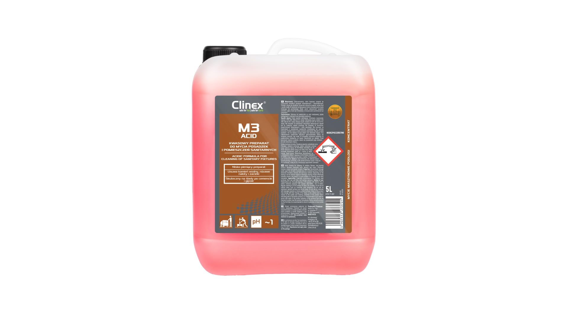 CLINEX M3 preparat kwasowy, do czyszczenia podłóg i pomieszczeń sanitarnych, 5 l