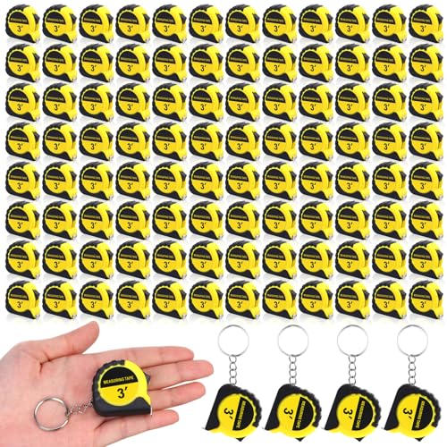 Kanayu 100 Pcs Pcs Mini Measuring Tape with Keychain, 3 ft, Yellow
