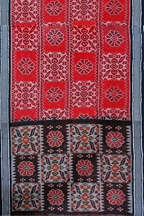 Image of Ikat Women's Cotton Saree, Handmade Pure Cotton Khandua Saree, Ikkat Orissa Traditional Handloom Saree without Blouse