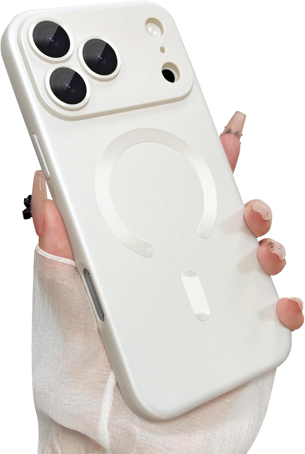 ankofave Magnetic for iPhone 17 Pro Max Case, with Camera Lens Protector, Compatible with Magnetic, Slim Shockproof Bumper Soft Silicone Metallic Luster Phone Case for iPhone 17 Pro Max, White