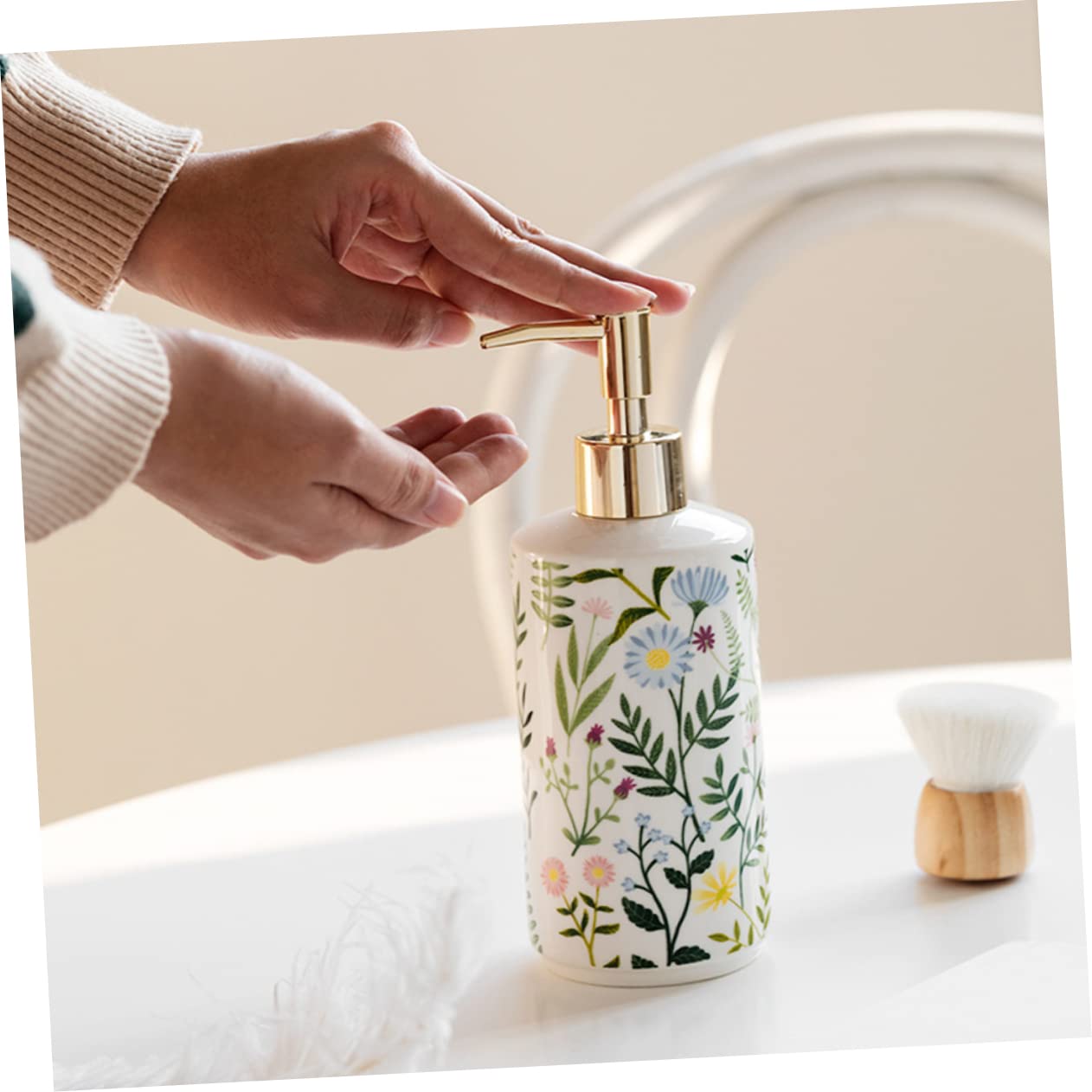 Dispensador de Loción Cerámico 430ml Bomba, Estampado Floral