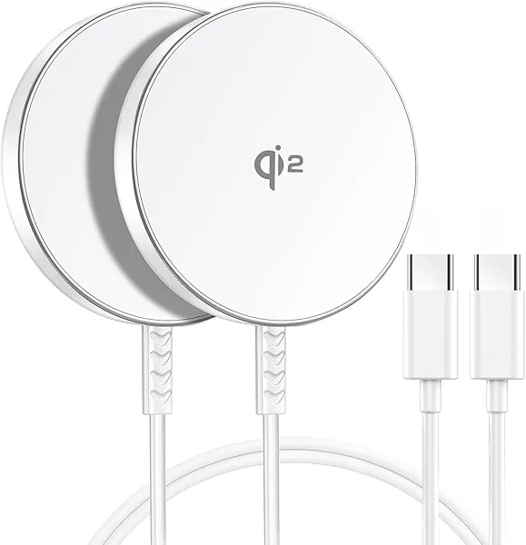 Magnetic Wireless Charger, Qi2 Certified for MagSafe Charger 2 Pack 15W Wireless Fast Charging Pad for iPhone 16/15/14/13/12 Series & AirPods 3/2/Pro Magnetic MagSafe Charging Pad with Dual Ports