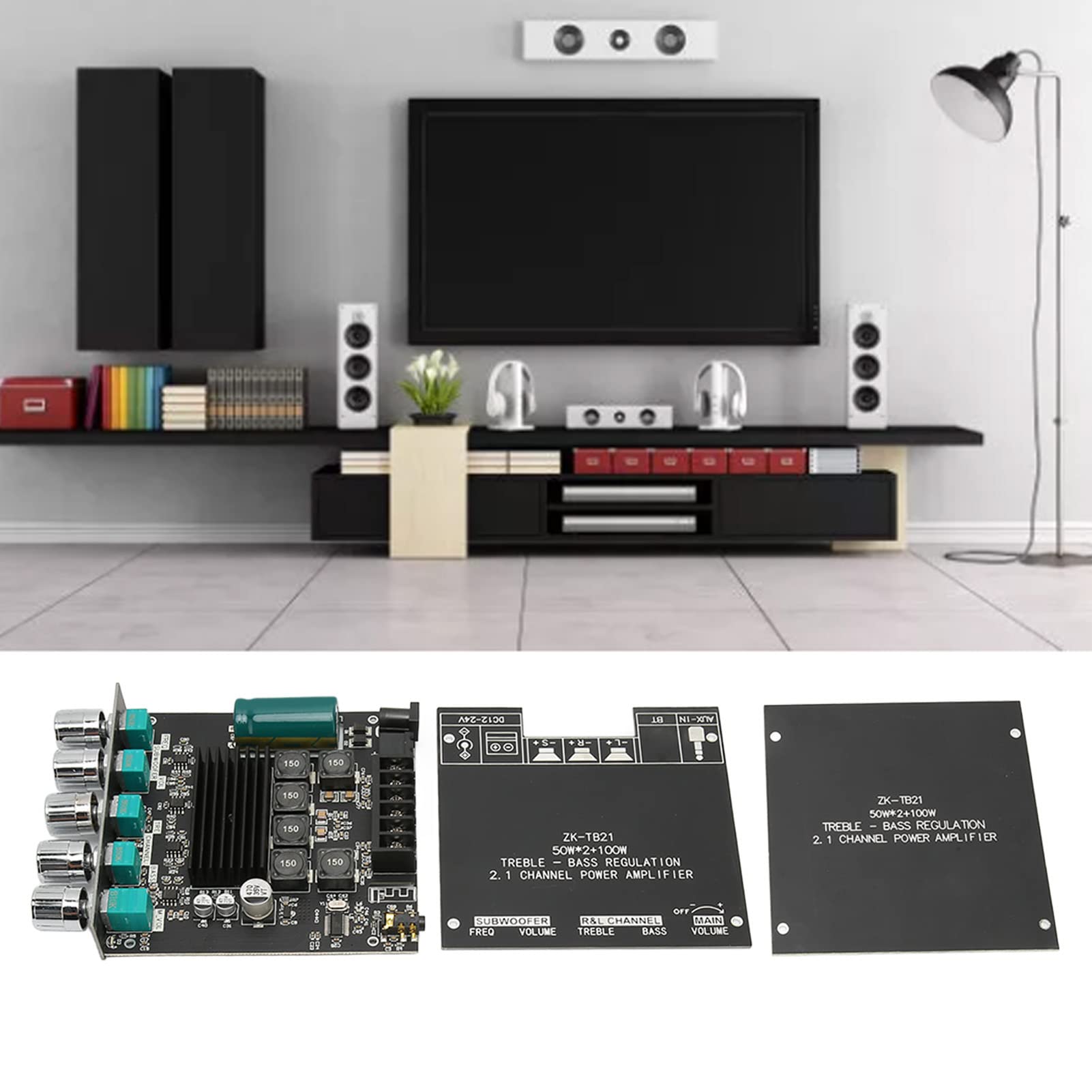 Septpenta Carte D'Amplificateur Numérique Stéréo Bluetooth 5.0,Entrée Bluetooth et Entrée AUX 2 Modes D'Entrée Sonore Module D'Amplificateur de Puissance Sonore Bluetooth avec Tonalité