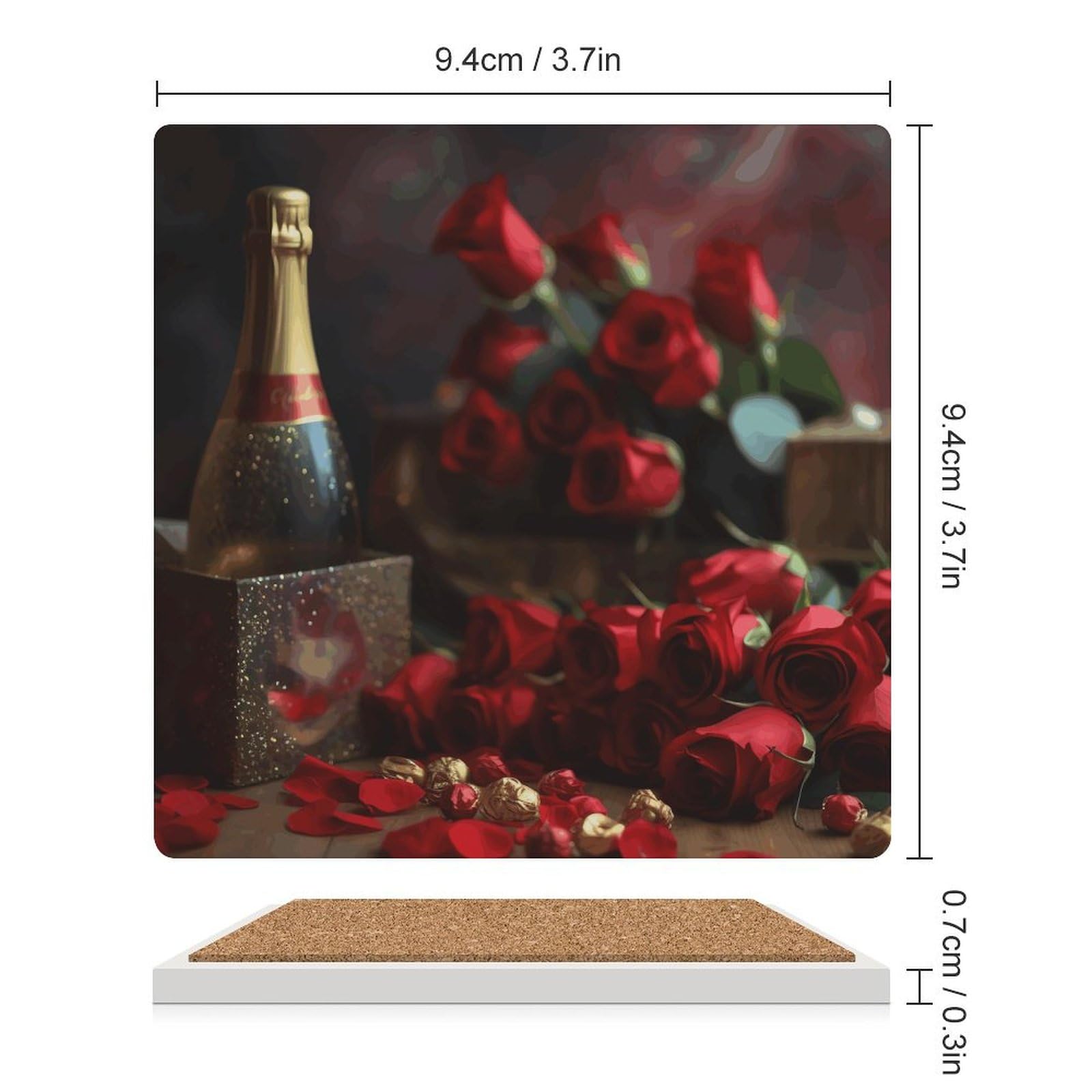 6 posavasos cuadrados de cerámica para bebidas, vino y flores en la mesa, posavasos impresos para el hogar y el café, regalos de cumpleaños, adecuados para tipos de tazas