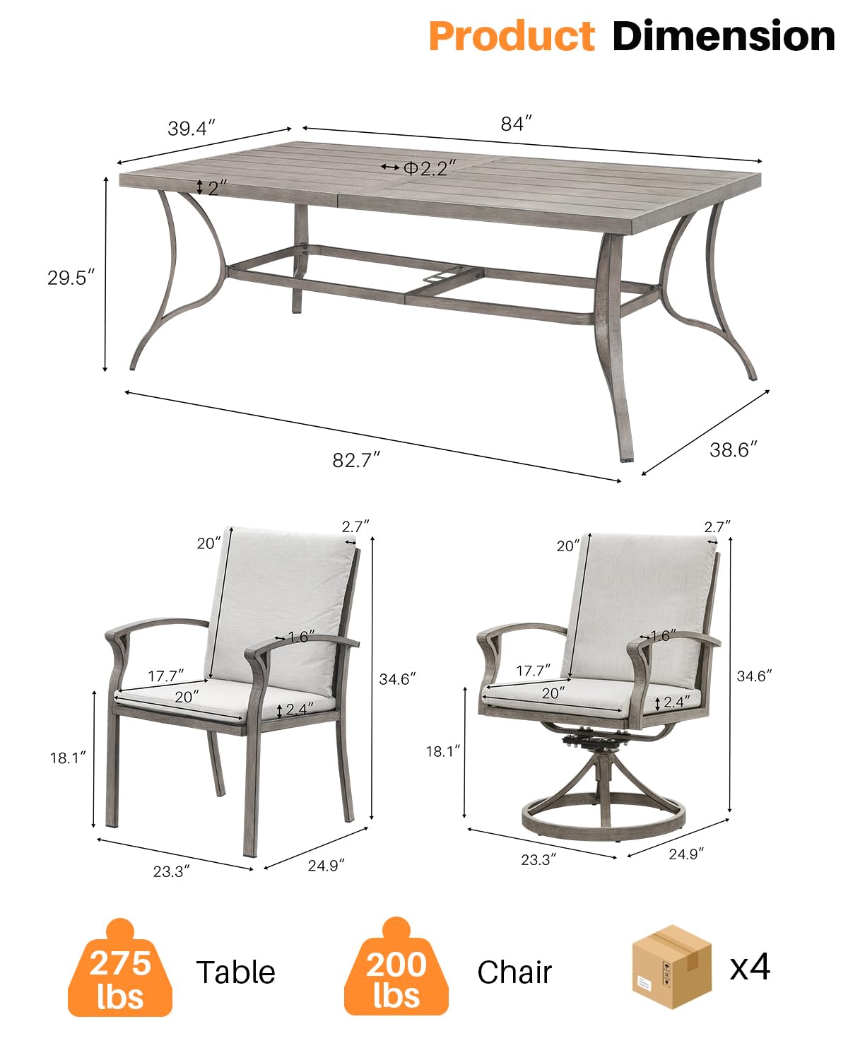 Juego de comedor de patio de 9 piezas, juego de comedor de aluminio al aire libre para 8, juegos de muebles de patio con agujero para paraguas, 6 sillas de comedor, 2 sillas de comedor 3