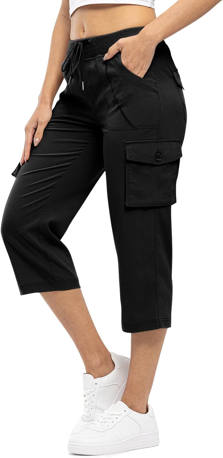 Rdruko Women's Cargo Capris Pants Lightweight Quick Dry Hiking Summer Casual Travel Pants with Pockets