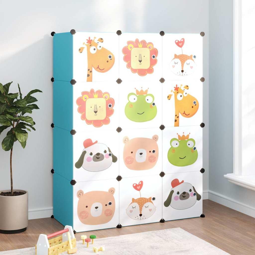 Armadio modulare per bambini, 12 cubi, blu, 110 x 46,5 x 144 cm