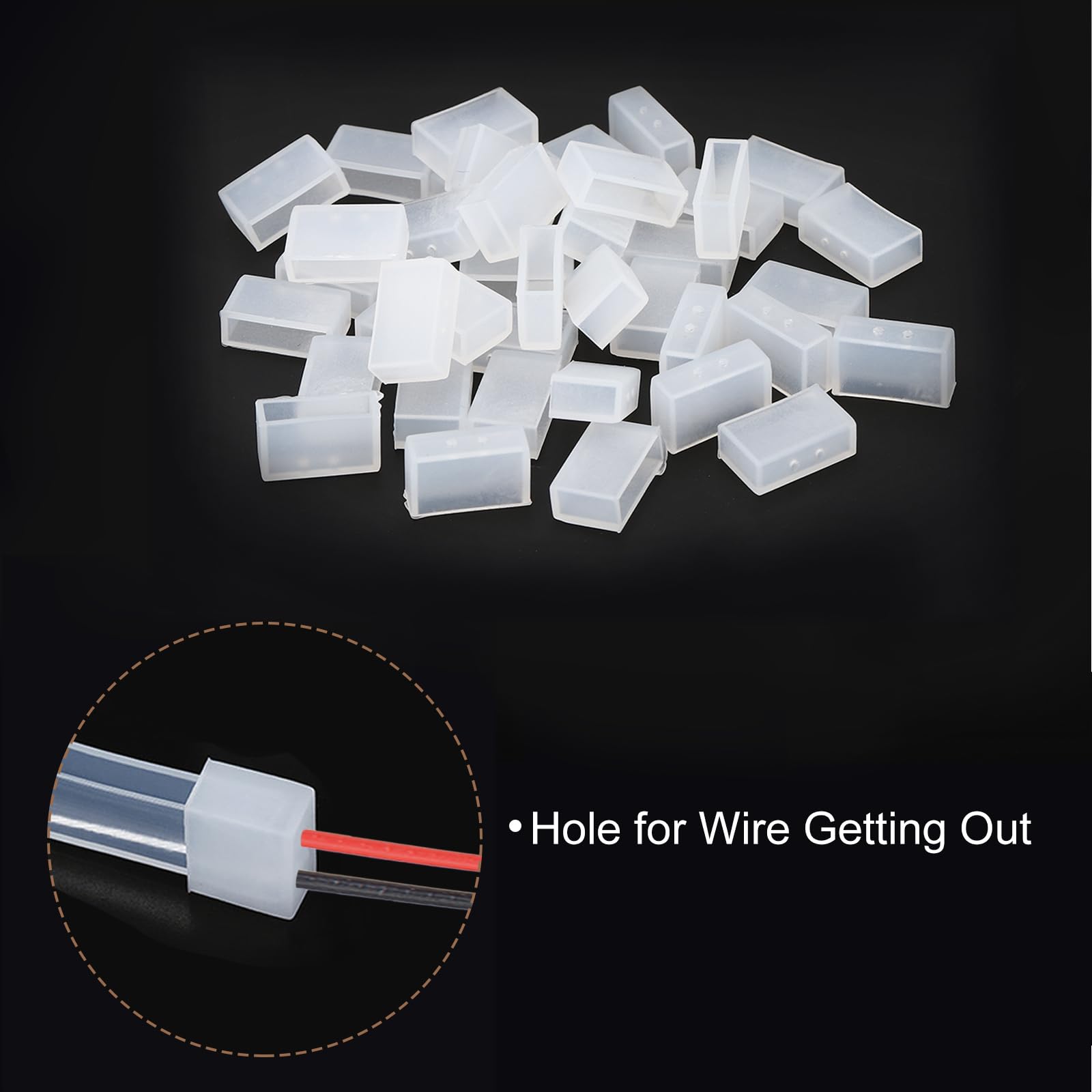 PATIKIL Silicone End Cap Plug Cover for Strip Light 40 Pack IP67 Waterproof with 2 Holes Fit 12mm Wide LED Strip Light - Image 3